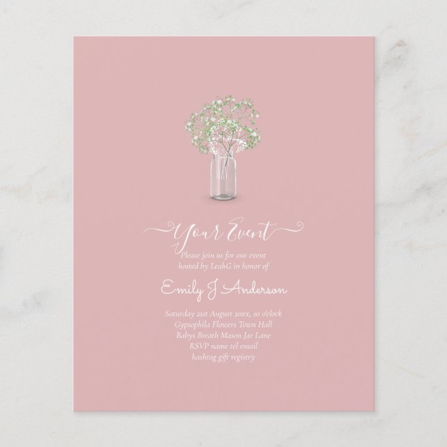 Gypsophila Mason Jar Modern Minimal WEDD Flyer (Vorne)