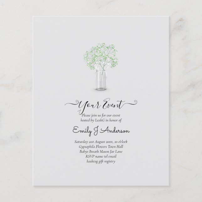 Gypsophila Mason Jar Modern Minimal WEDD Flyer (Vorne)
