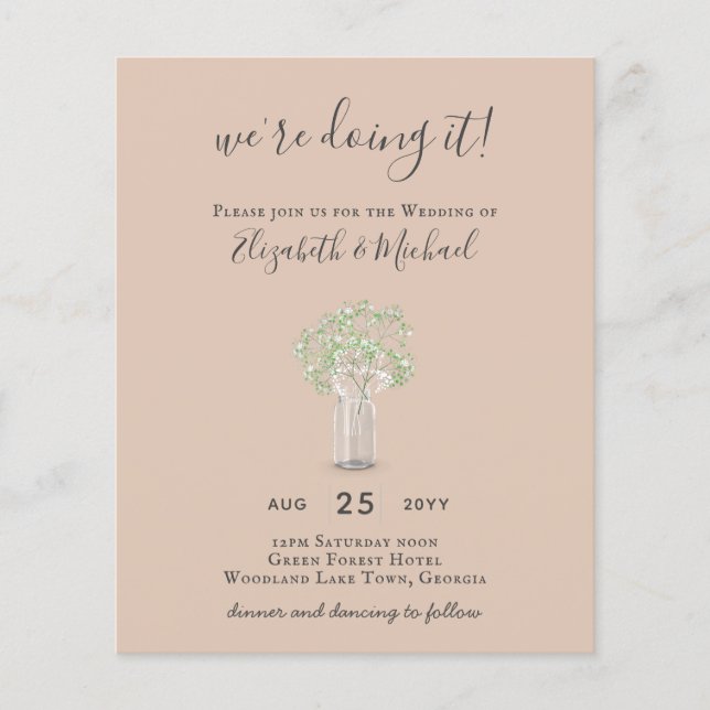 Gypsophila Mason Jar Modern Minimal WEDD Flyer (Vorne)