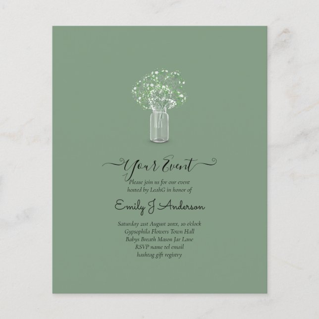 Gypsophila Mason Jar Modern Minimal WEDD Flyer (Vorne)