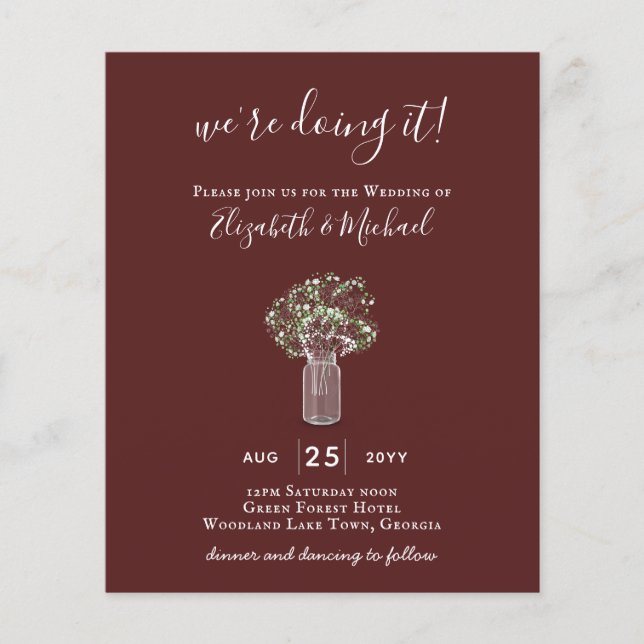 Gypsophila Mason Jar Modern Minimal WEDD Flyer (Vorne)
