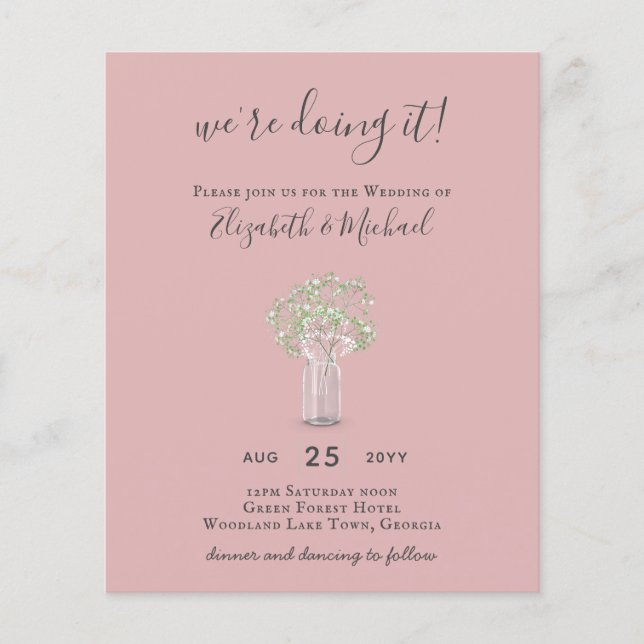 Gypsophila Mason Jar Modern Minimal WEDD Flyer (Vorne)