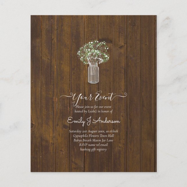 Gypsophila Mason Jar Modern Minimal WEDD Flyer (Vorne)