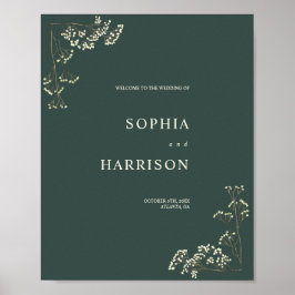 Gypsophila Peacock Green Wedding Willkommen Poster
