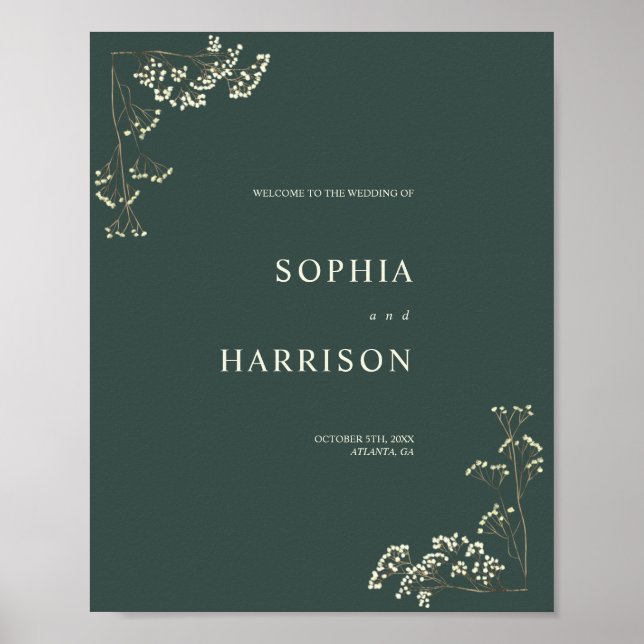 Gypsophila Peacock Green Wedding Willkommen Poster (Vorne)