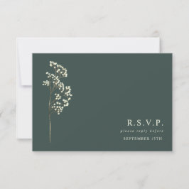 Gypsophila Stem Botanical Emerald Wedding RSVP Karte