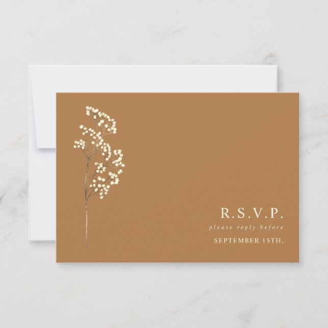 Gypsophila Stem Botanical Goldenrod Wedding RSVP Karte (Vorderseite)