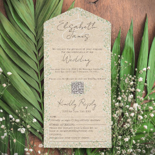 Gypsophila Watercolor Floral Rustic & Boho Wedding All In One Einladung