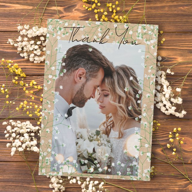 Gypsophila Watercolor Floral Rustic & Boho Wedding Dankeskarte (Von Creator hochgeladen)