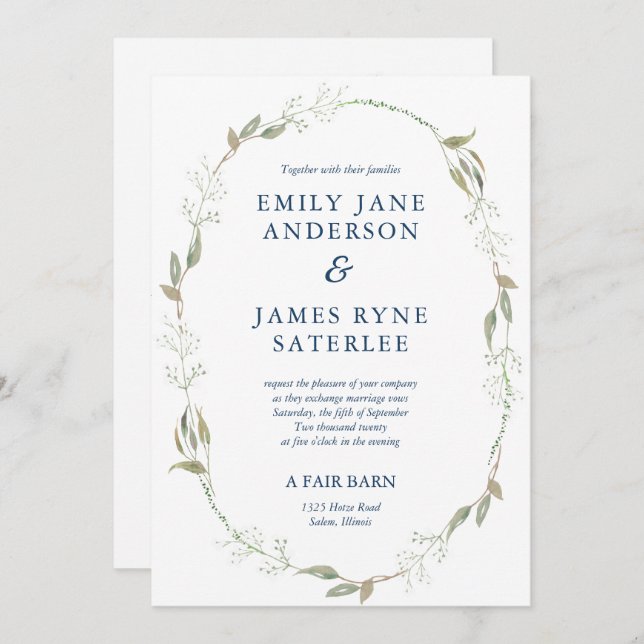 Gypsophila Wreath Wedding Einladung (Vorne/Hinten)