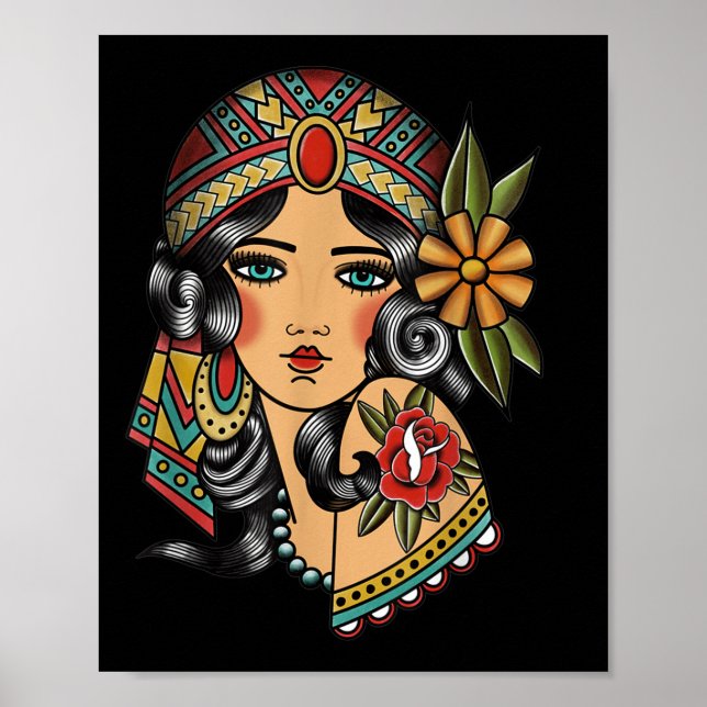 Gypsy Lady Head Fortune Teller American Traditiona Poster (Vorne)