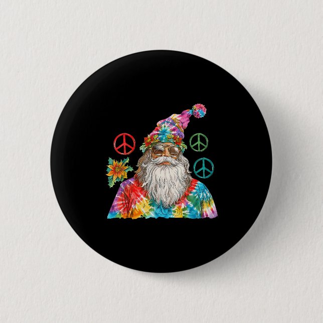 Gypsy Santa Claus Hipe Tie Dye Groovy Christmas  Button (Vorderseite)