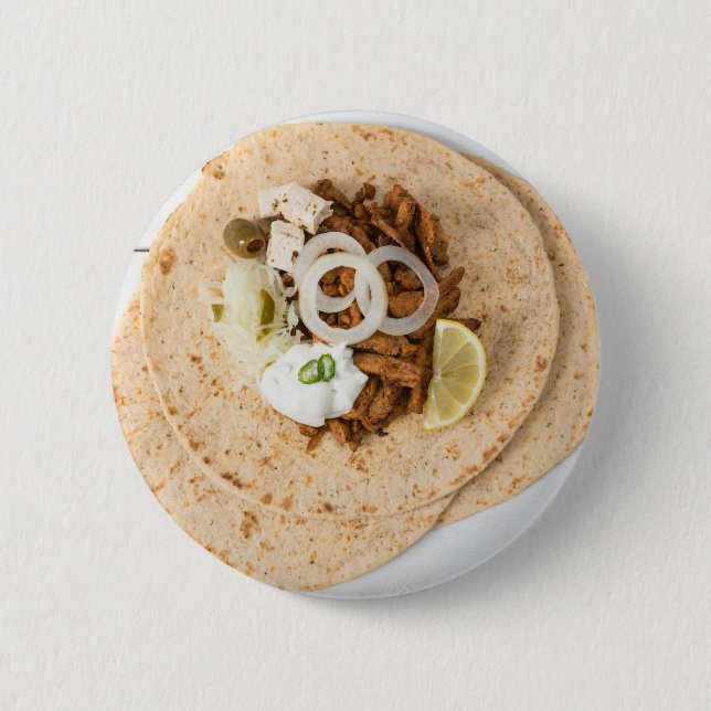 Gyros pita mit Tzatziki coleslaw olives und feta Button (Vorderseite)