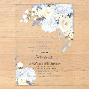 H2 Blaue Hortensien Cream Rosen Brautdusche Acryleinladungen