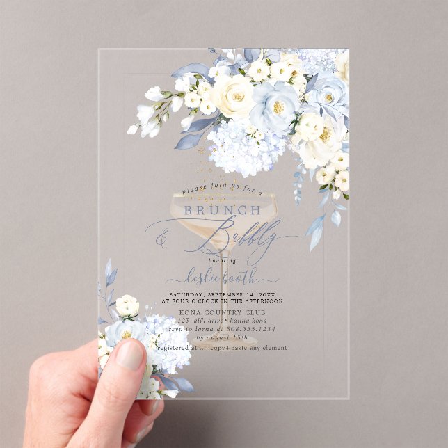 H2 Blaue Hortensien Cream Rosen Brunch Bubbly  Acryleinladungen (Insitu (Handheld))