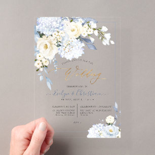 H2 Blaue Hortensien Cream Rosen Hochzeit Acryleinladungen