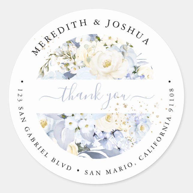 H2 Blue Hydrangea Cream Rose Gastgeschenke Hochzei Runder Aufkleber (Vorderseite)