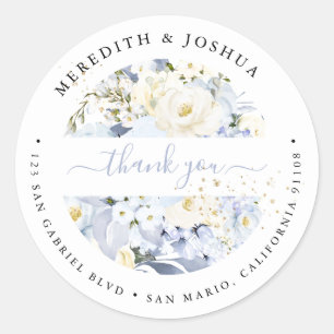 H2 Blue Hydrangea Cream Rose Gastgeschenke Hochzei Runder Aufkleber