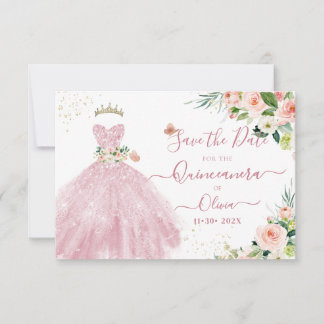 H2 Pink Sparkling Quinceanera Dress Rett Datum Einladung