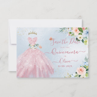 H2 Pink Sparkling Quinceanera Dress Rett Datum Einladung