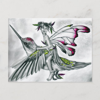 <h3>Hummingbird Rider Fairy Postcard</h3> Postkarte