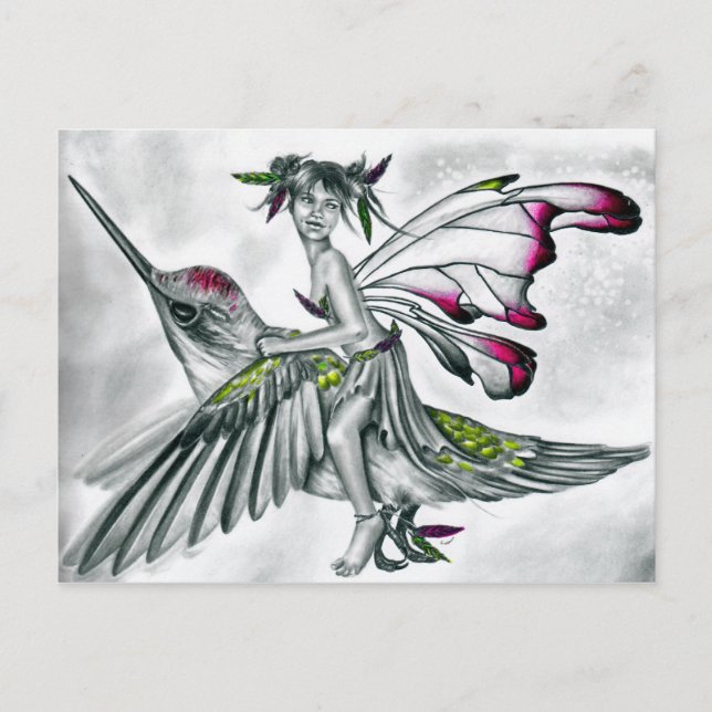 <h3>Hummingbird Rider Fairy Postcard</h3> Postkarte (Vorderseite)