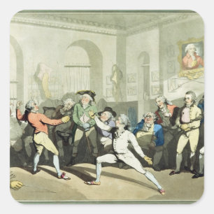 H Angelo's Fencing Academy, graviert von Charles Quadratischer Aufkleber