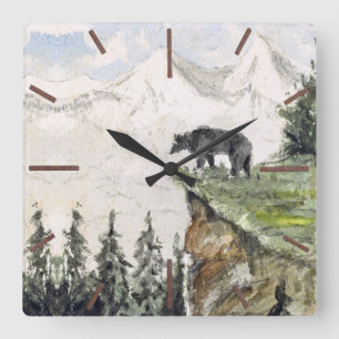 H. Bullock Webster - Bear on Cliff Quadratische Wanduhr