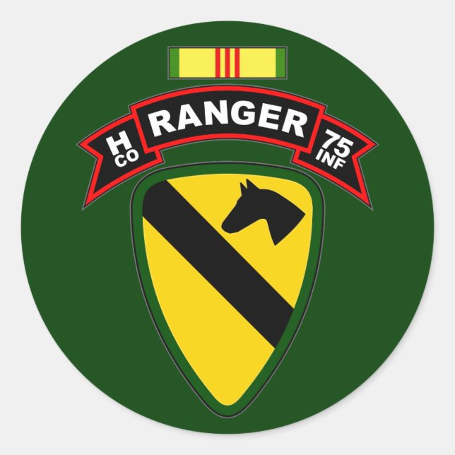 H Co, 75th Infantry Regiment - Rangers, Vietnam Runder Aufkleber (Vorderseite)