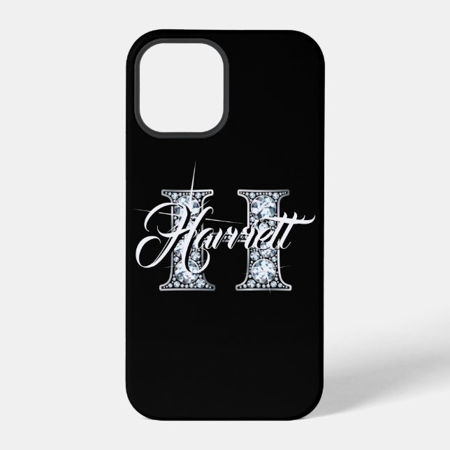 H Faux-Diamant-Bling-Monogramm iPhone Hülle (Rückseite)
