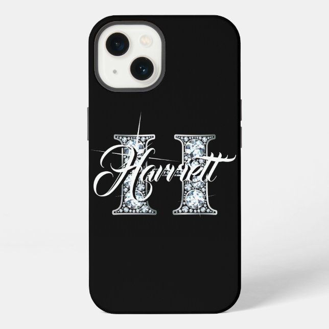 H Faux-Diamant-Bling-Monogramm iPhone Hülle (Rückseite)