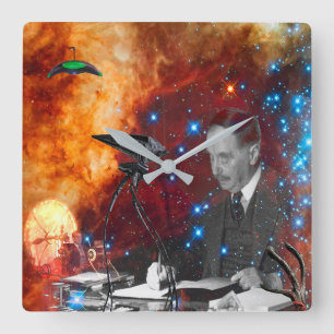H.G.Wells-Science Fiction Quadratische Wanduhr