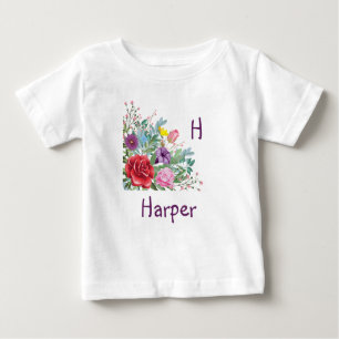 H Harper personalisieren Letter Name, Rose Blume Baby T-shirt