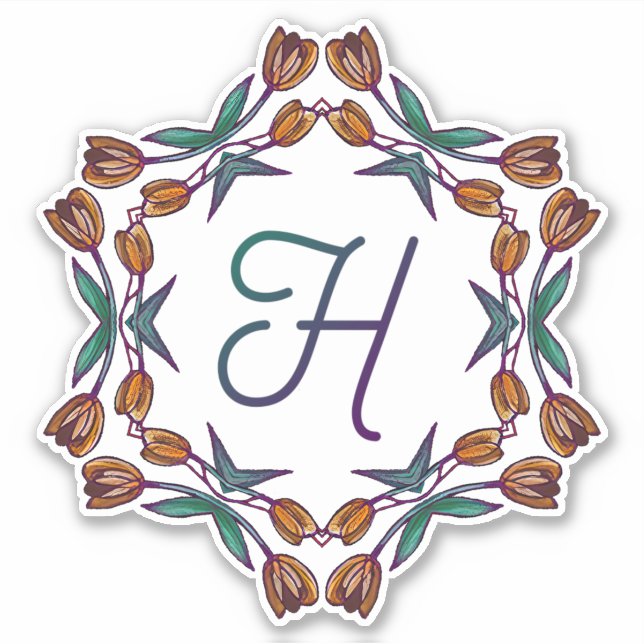H Initial Unique Boho Tulips Deko Blume Hübsch Aufkleber (Vorderseite)