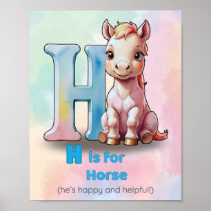 H ist für Pferd - Pastel Alphabet Poster für Kinde