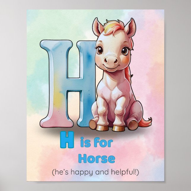 H ist für Pferd - Pastel Alphabet Poster für Kinde (Vorne)
