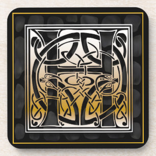 ` H' keltische schwarze Steinmonogramm-Untersetzer Untersetzer