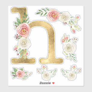 H Letter Gold Blush Rose Blumenblätterung Wasserfa Aufkleber