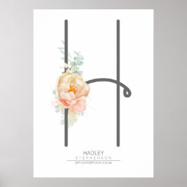 H Letter Monogram Blush Peach Floral Wohngestaltun Poster
