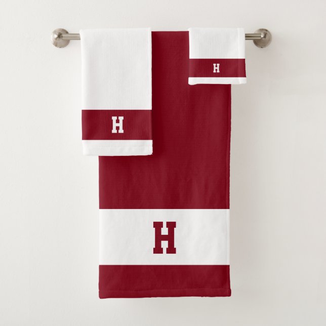 H Monogram auf Crimson & White Badhandtuch Set (Insitu)