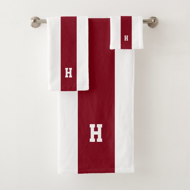 H Monogram auf Crimson & White Strip Badhandtuch Set (Insitu)