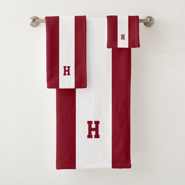 H Monogram auf Crimson & White Strip Badhandtuch Set (Insitu)