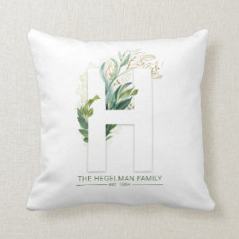 H Monogram Elegant Gold Green Familienname Kissen