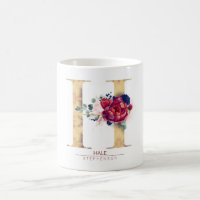 H Monogram Floral Burgund Red and Navy Blue