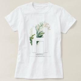 H Monogram Gold Greenery Blätter Elegant T-Shirt