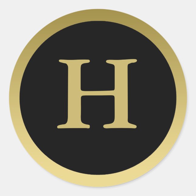 H: Monogram H Elegant Gold und Black Sticker (Vorderseite)