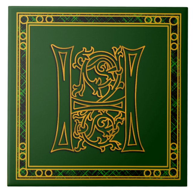 H Monogram "Irish Gold on Green" Keramik Tiles Fliese (Vorderseite)