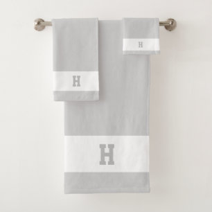H Monogramm auf Hellgrau & Weiß Badhandtuch Set