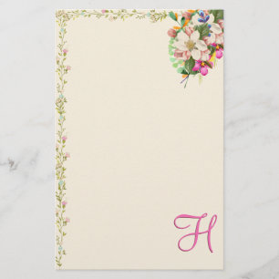 H Monogramm Blumenstrauß Briefpapier