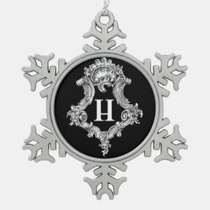 H Monogramm Erstverzierung Schneeflocken Zinn-Ornament